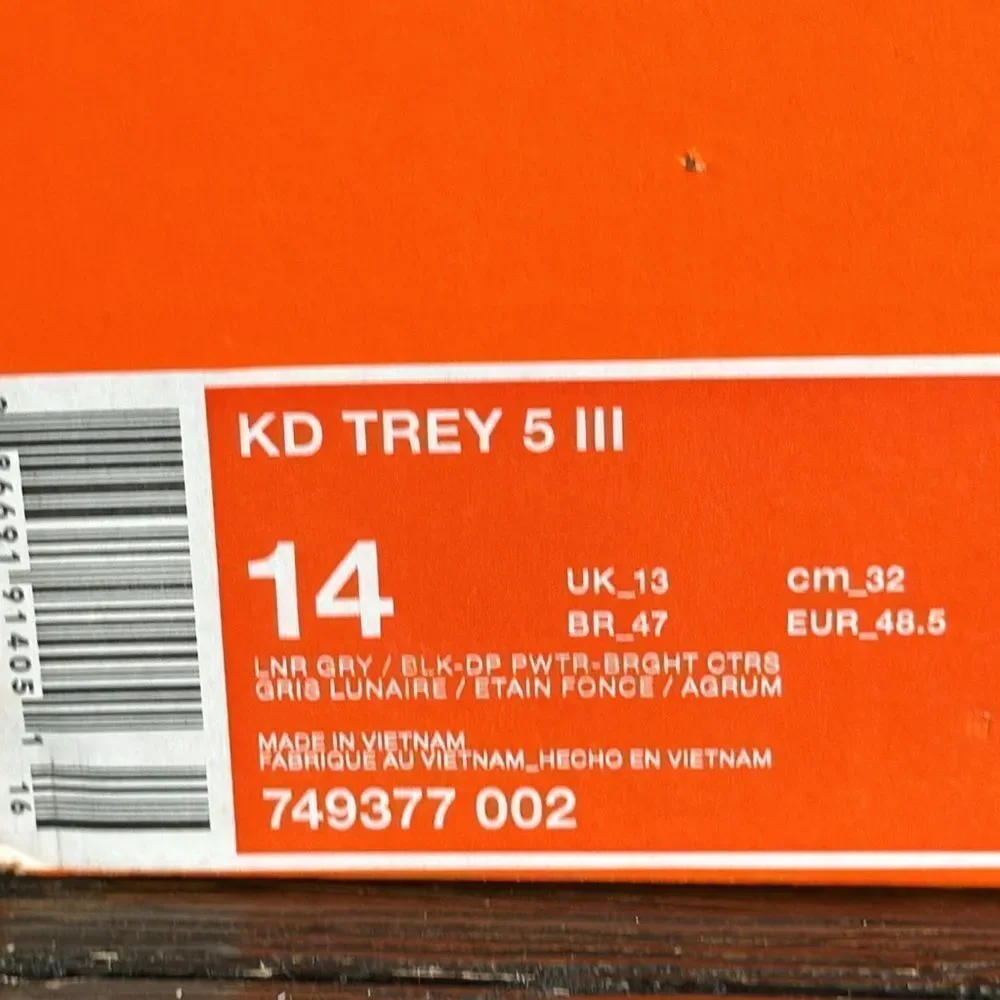 Nike KD Trey 5 III Grey NIB sz14 749377-002